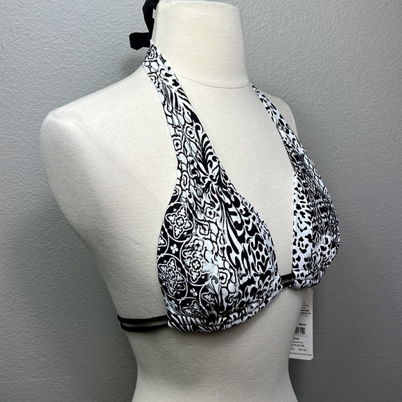 NWT Halter Bikini Top Sunsets California Beach Swim Black White Small - Picture 4 of 7